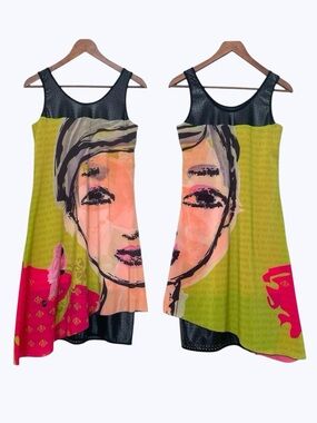 Volt Design Art To Wear Dress Reversible Novelty A-Line Sleeveless Midi Parrot